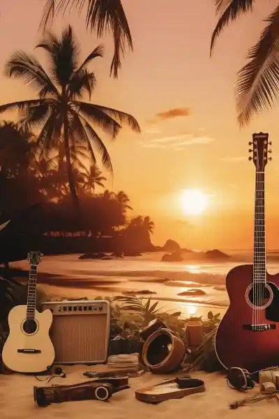 Accoustic Guitars on a Tropical Beach