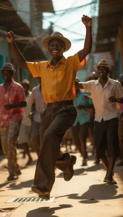 Reggae timeline - Young Jamaicans dancing ska in Kingston streets