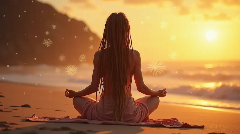 Woman meditating on the beach
