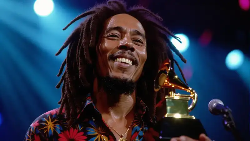 Bob Marley receives a Grammy for best reggae album