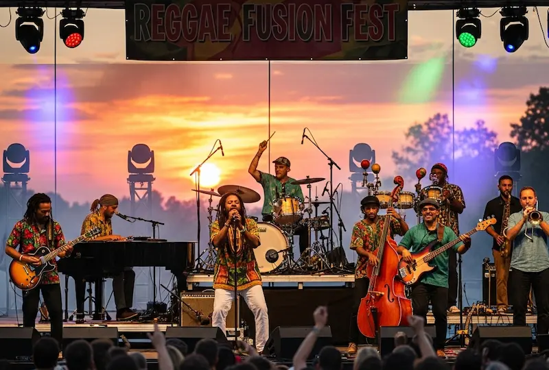 Reggae fusion band live on stage