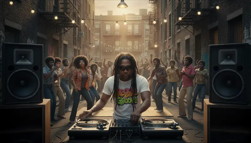 DJ Kool Herc playing records at 1520 Sedgwick Avenue Bronx block party 1973 hip hop origin